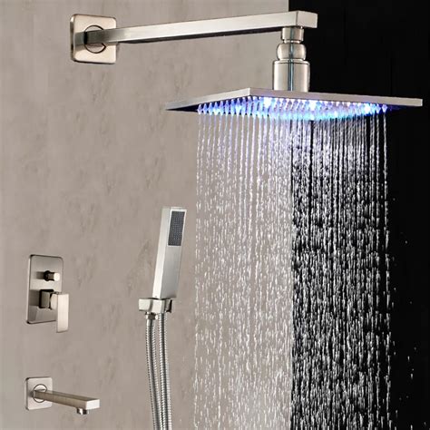 brushed nickel rain shower heads|brushed nickel exposed shower system.